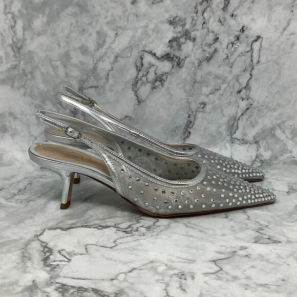 Sam Edelman 5M Silver Mesh Bianka Crystal Slingback Pumps Pointed Toe P16-21 - Picture 3 of 8